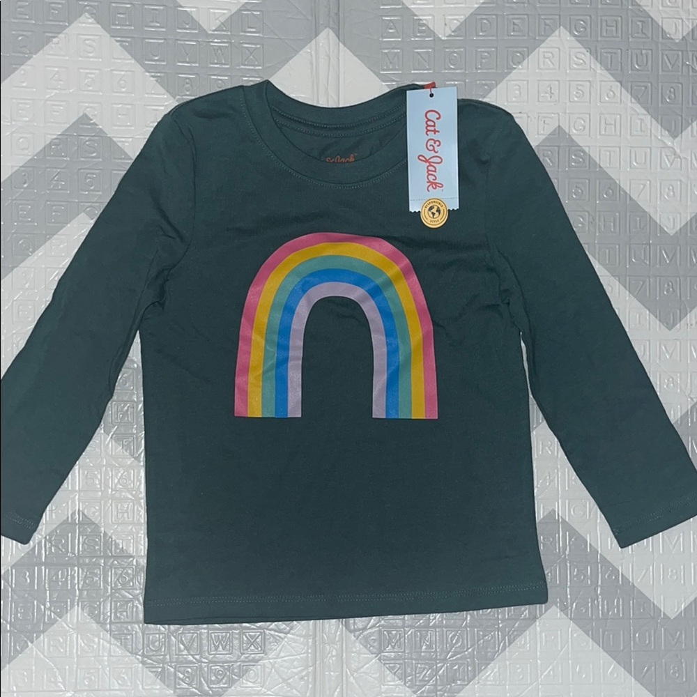Cat & Jack Kids Rainbow Graphic Tee - Green 4T